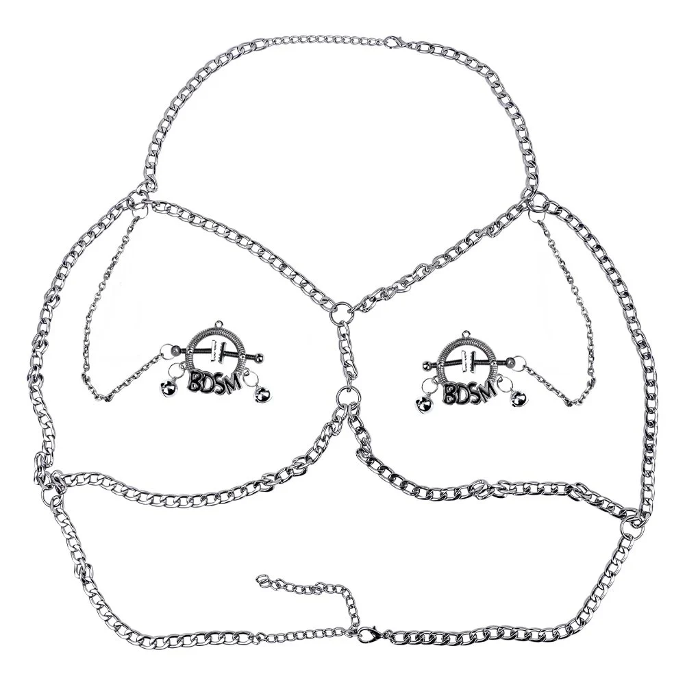 Adjustable Leather Bondage Metal Nipple Clamps Stainless Steel Chain Nipple Clamps BDSM Games Couples Sex Flirting Fun Set