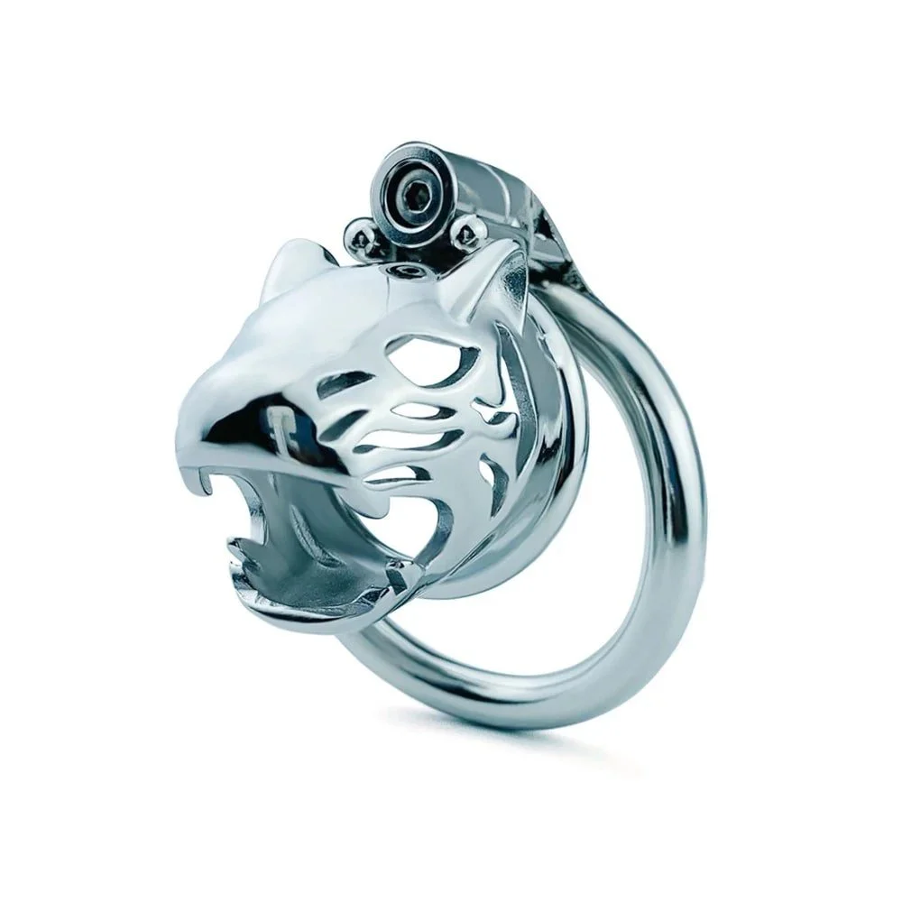 Metal Stainless Steel Tiger Head Design Chastity Lock Cages Rivet Stimulation Male Penis Massager Removable Chastity Cage