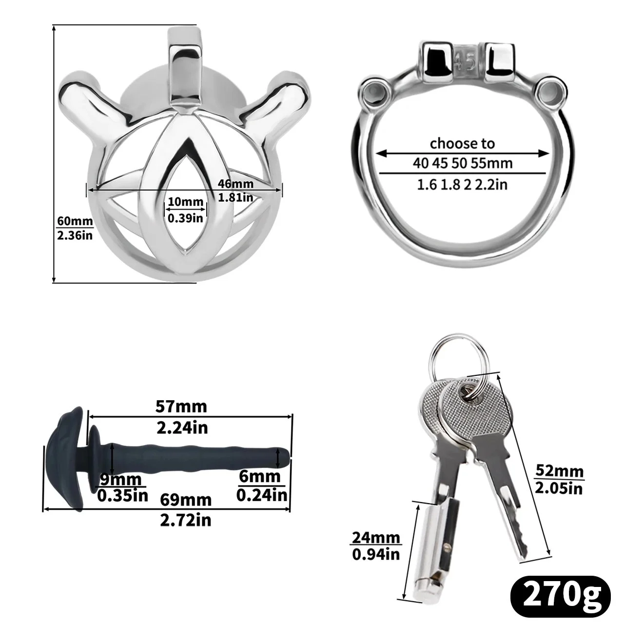 Stainless Steel Male Chastity Cage with Silicone Catheter, Suitable for Male Feminization effeminate Boys, Adult Sex Toy
