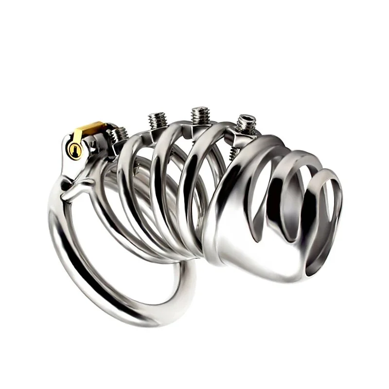 Stainless Steel Inverted Plugged Cylinder Chastity Cage for Couple Restraint Ring Bolted Spikes