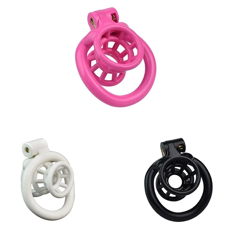 Negative Chastity Device Male Pink Chastity Cage Set with 4 Penis Rings Small Fish Trap Lock Sex Toy Adult Cock Cage