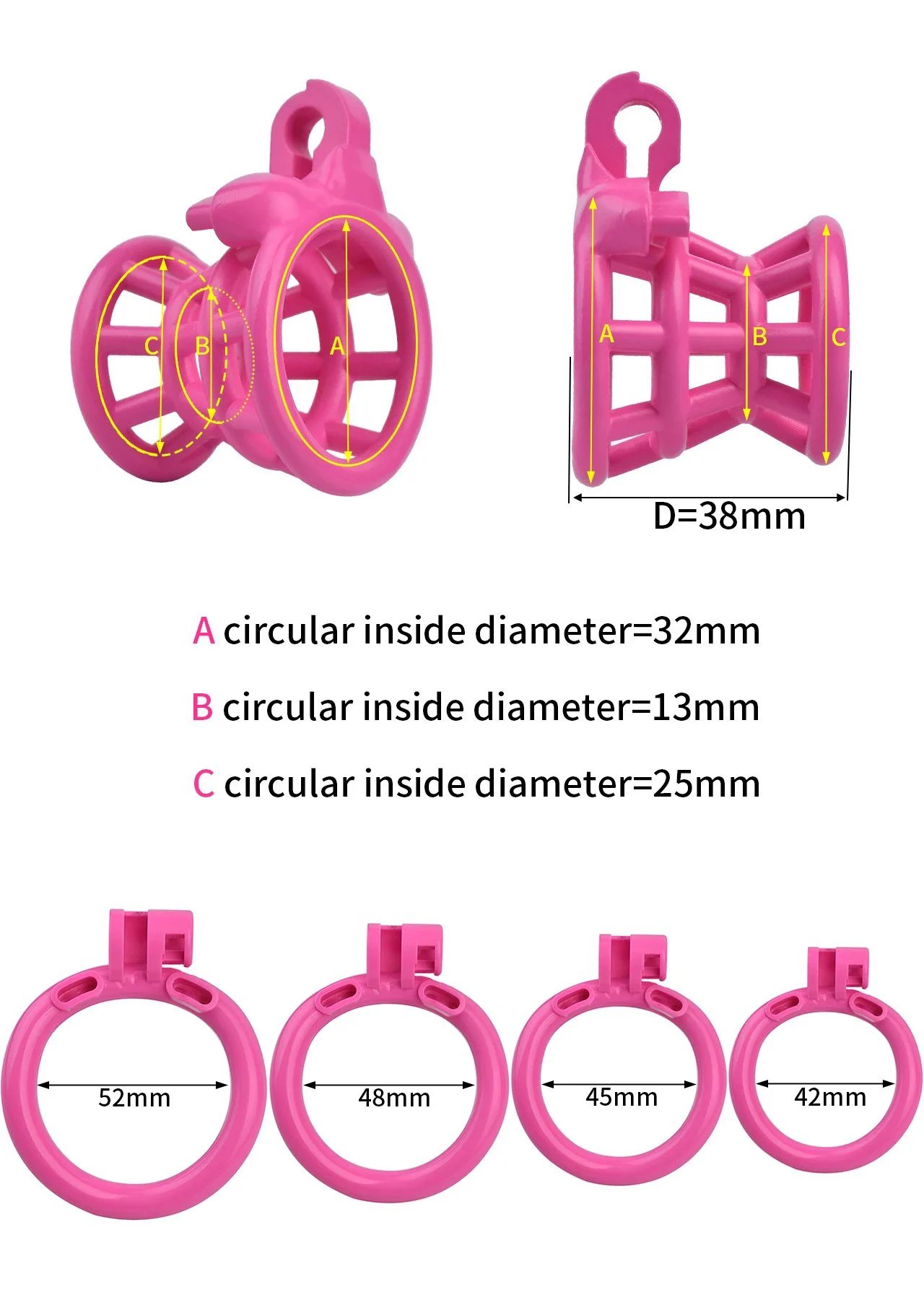 Negative Chastity Device Male Pink Chastity Cage Set with 4 Penis Rings Small Fish Trap Lock Sex Toy Adult Cock Cage
