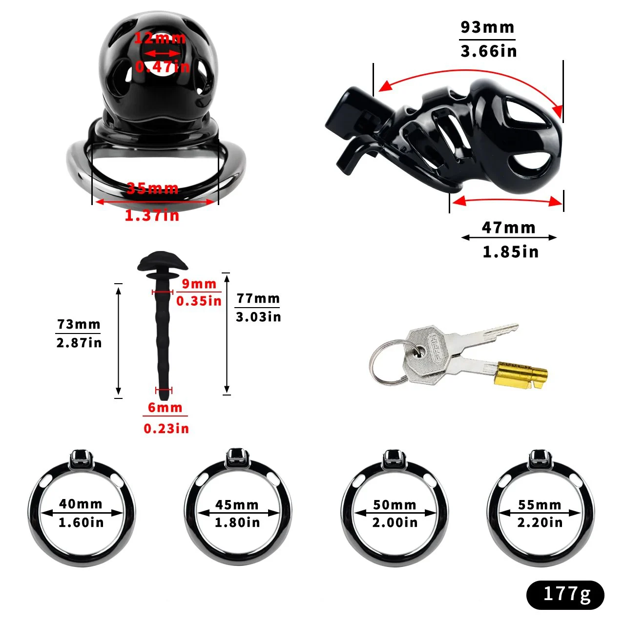 Three Sizes Available for the Resin Male Penis Chastity Cage with Silicone Catheter Lock Stem Cage Suitable for BDSM