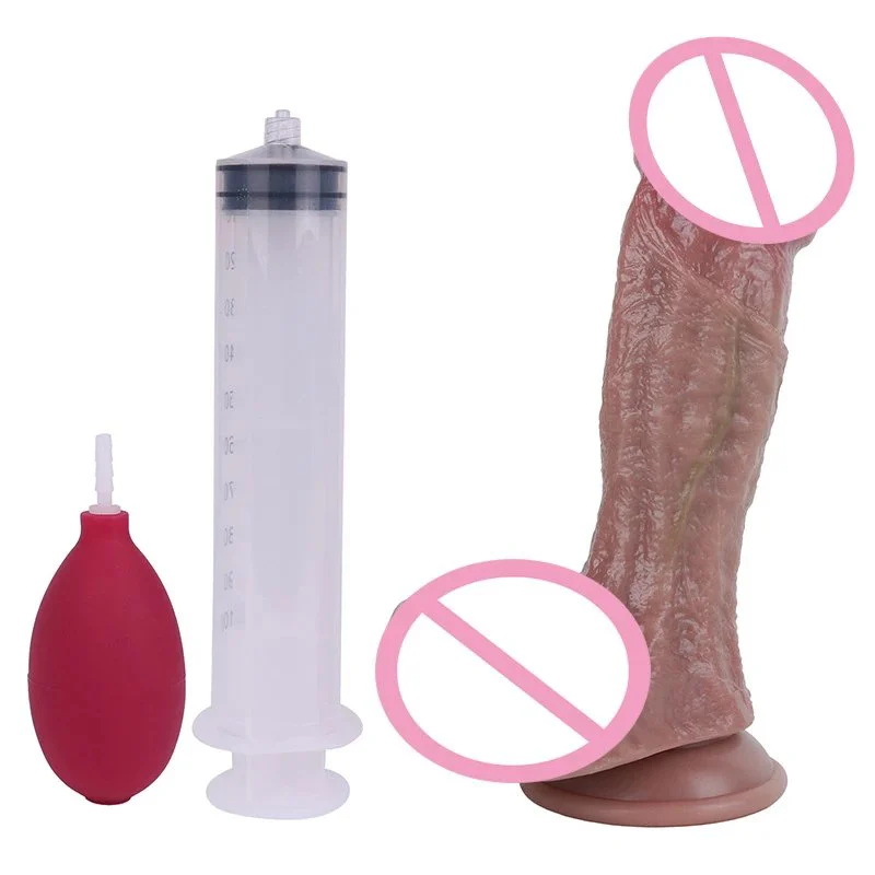 9.05 Inch Simulated Suction Cup Dildo Dual Layer Interactive Water Spray Simulation Wearable Device with Suction Base