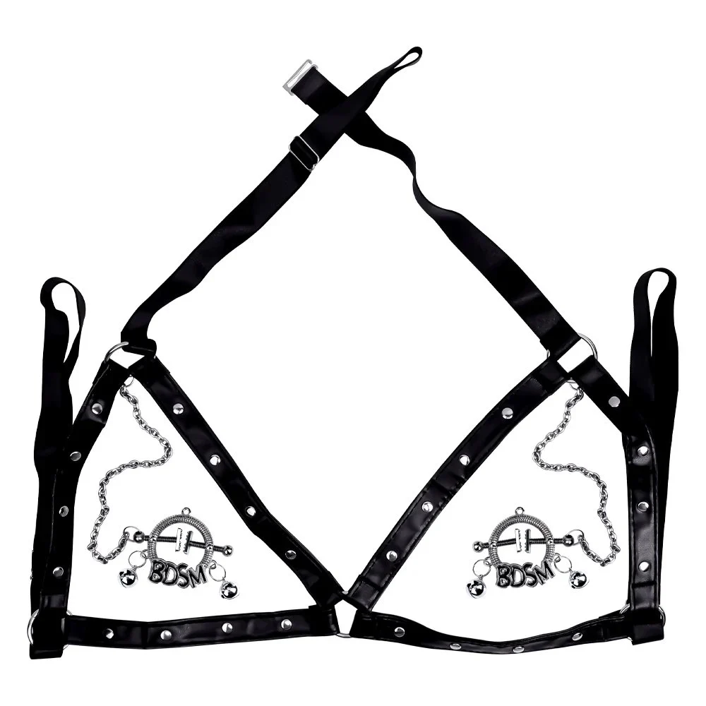 Adjustable Leather Bondage Metal Nipple Clamps Stainless Steel Chain Nipple Clamps BDSM Games Couples Sex Flirting Fun Set