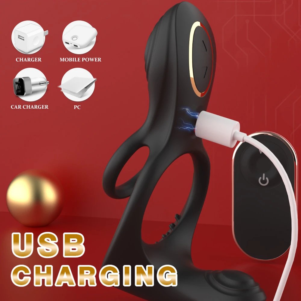 Double-Ring Vibration Lock for Couples TPE Resonance Delay Perineum for Egg Massage Sex Products