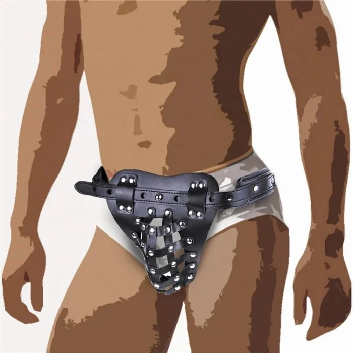 Adult Men's Leather Cock Cage Stainless Steel Chastity Locking Device for Sex Toys and SM Bondage Restraint