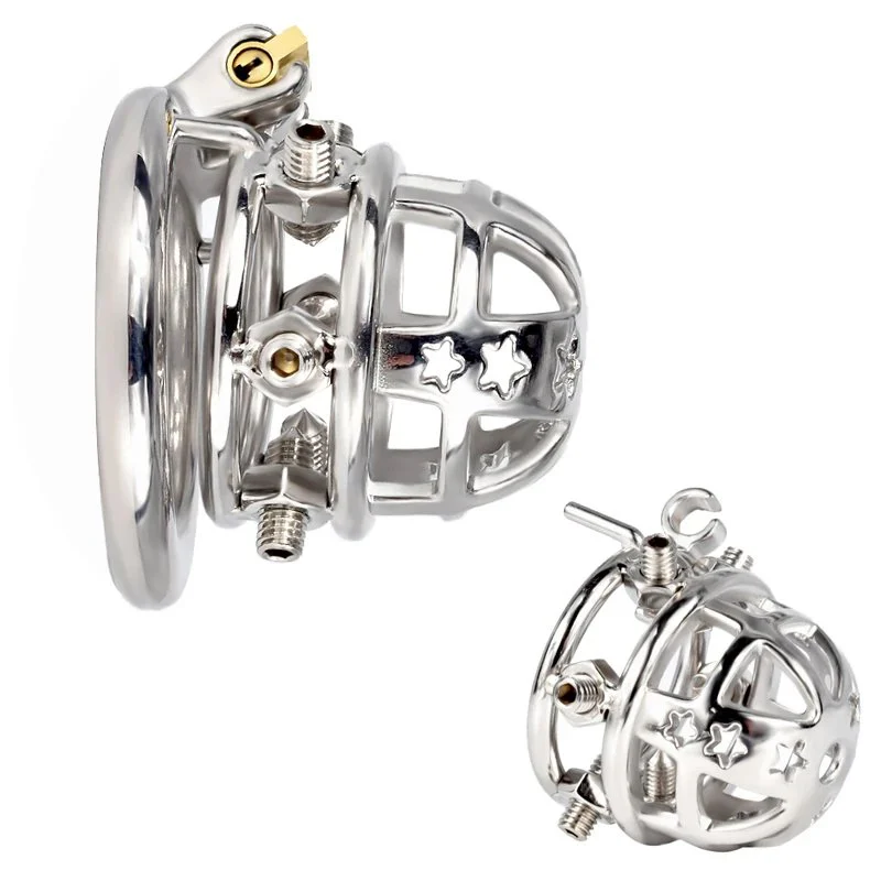 Short With Studs Star Model Arc Ring Inverted Plugged Cylinder Chastity Cage for Couple Restraint Ring Bolted Spikes