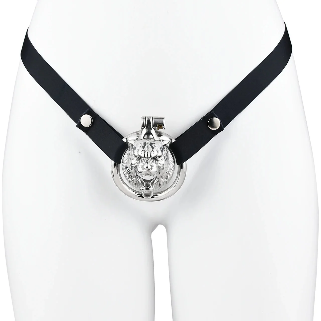 Tiger Head Male Chastity Cage, Silver Metal Cock Cage for Adult BDSM Play