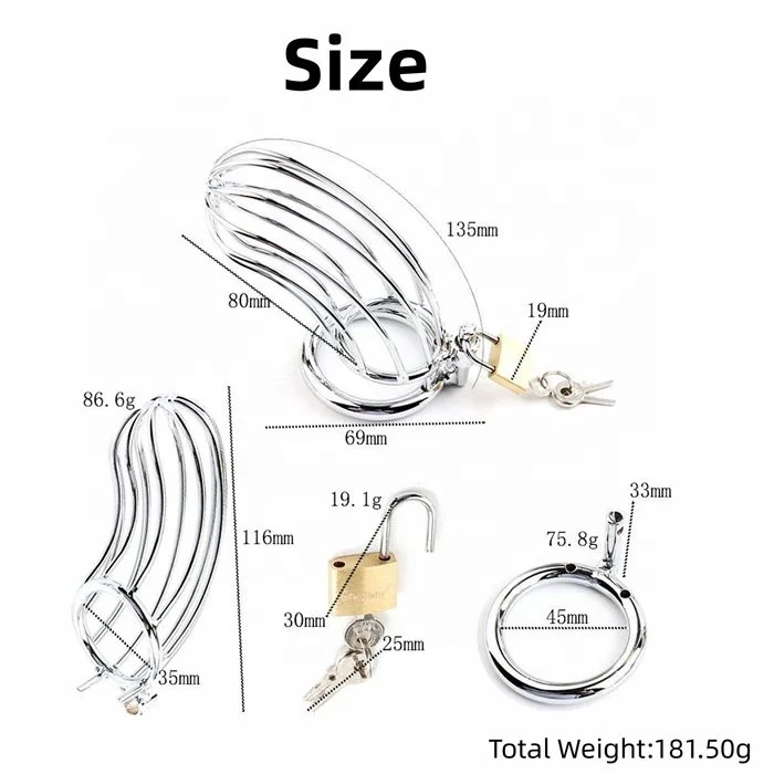 Male Adult Sex Toys Stainless Steel Cock Cage Chastity Device with 3 Active Rings Adult Bondage Gear