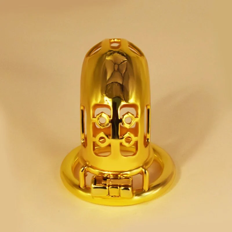 Total High 110mm 304 Stainless Steel Gold Plated Sex Product Cage With Stealth Lock Ring Lock Bondage Bird for Men