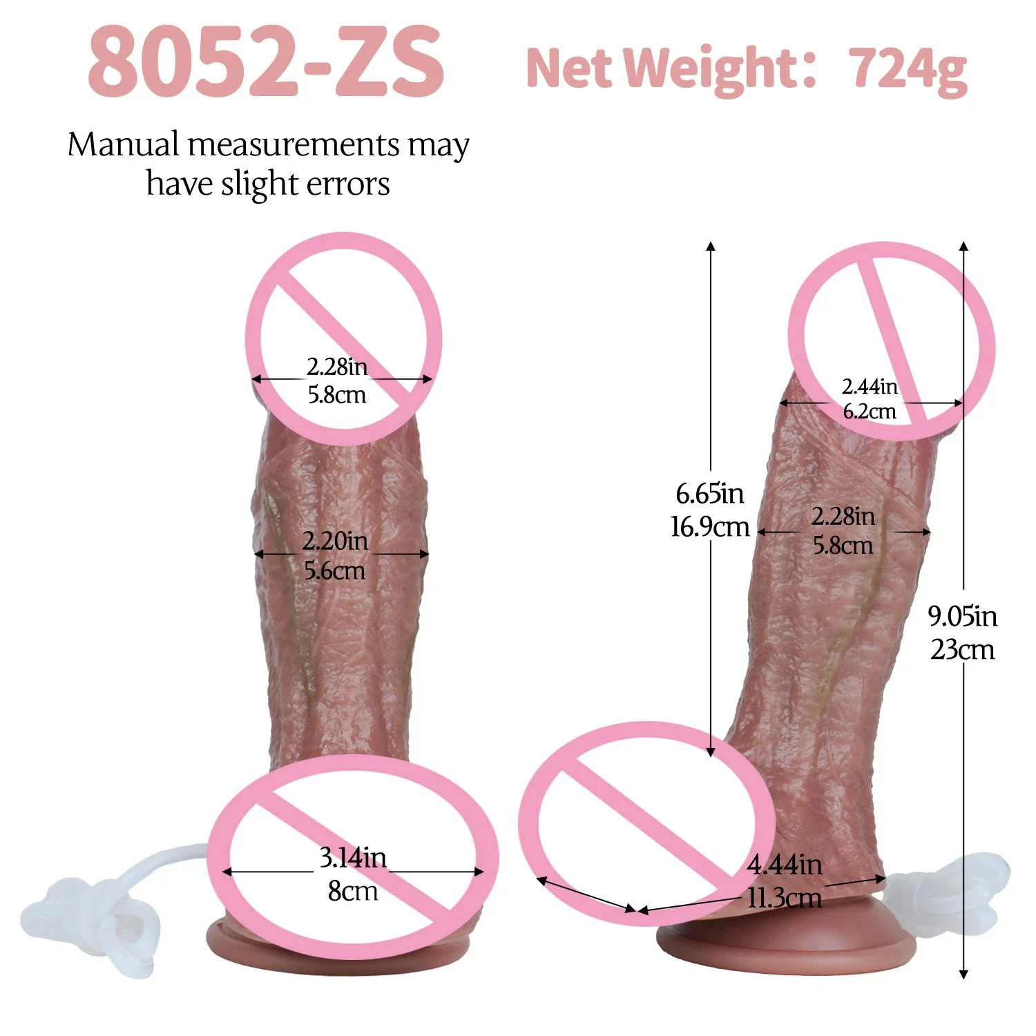 9.05 Inch Simulated Suction Cup Dildo Dual Layer Interactive Water Spray Simulation Wearable Device with Suction Base