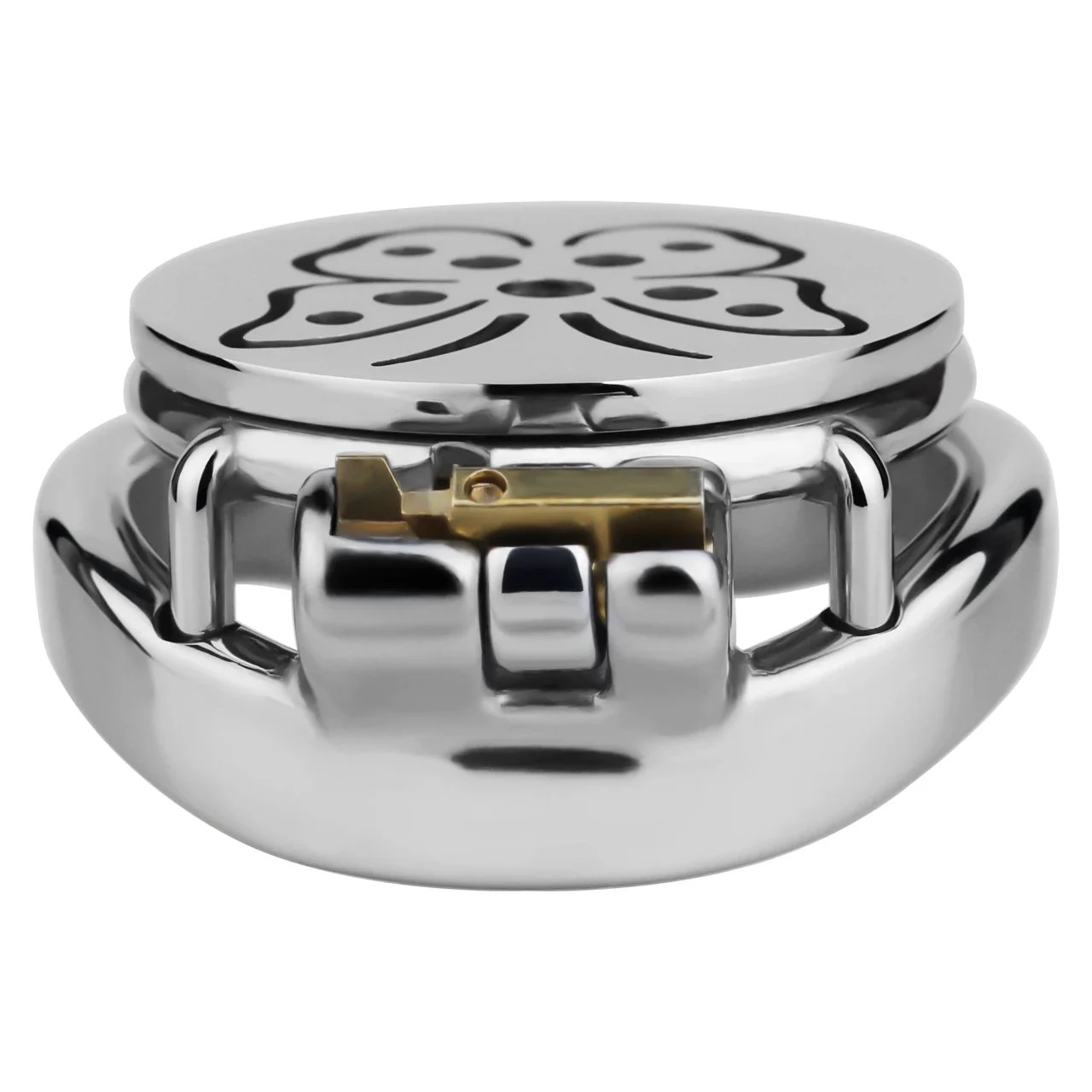 Wearable Steel Metal Chastity Lock with Flat Built-in Cage for Penile Confinement and Urinary Catheter Compatibility for Men