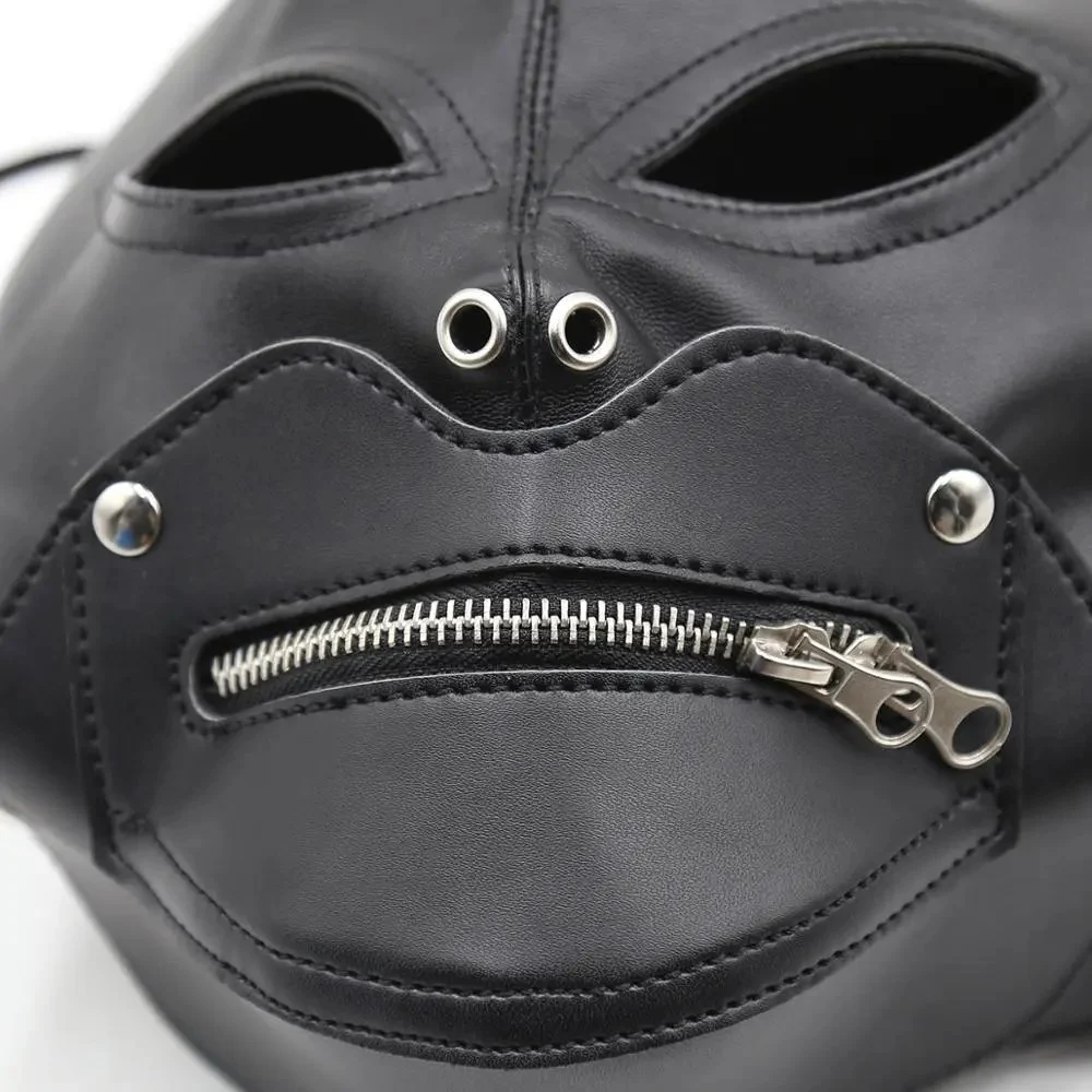 Adult Sex Face Slave Costume Male Bondage Big Leather Head Hood