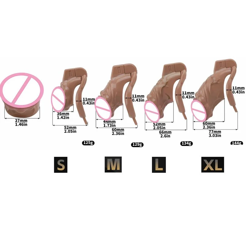 Simulated Penis Chastity Cage Made of Safe Abs Resin, Four Sizes to Choose From for Skin Tone Realistic Bondage Penis Cage