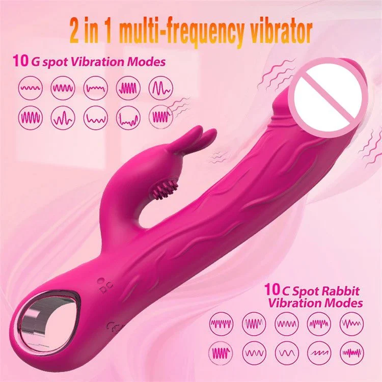 Rechargeable 10 Speeds Clitoral Stimulation Thrusting Pink Double Motors Rabbit Vibrator Sex Toy for Women