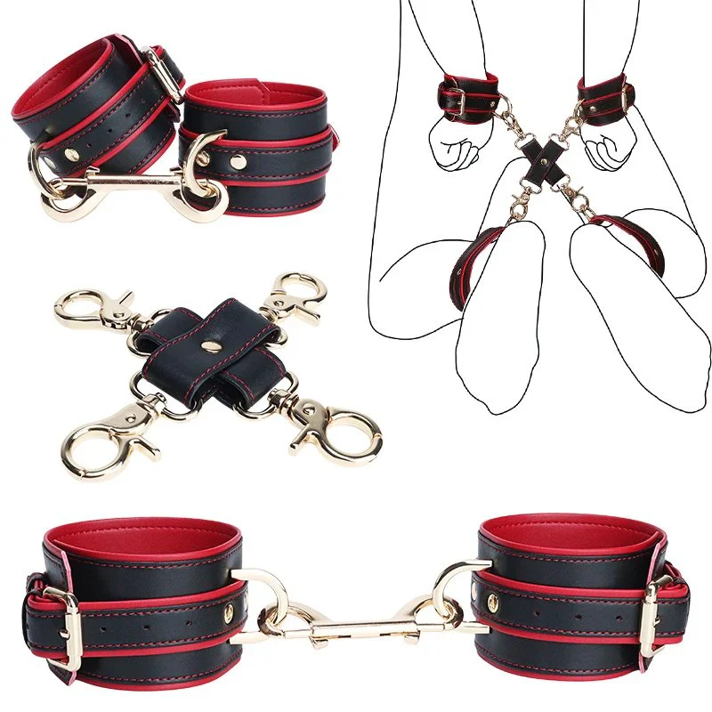 Ankle Cuffs with Cross Buckle Bondage Set, Adjustable BDSM Restraint Gear Unisex Fetish Accessory for Play and Role-Playing