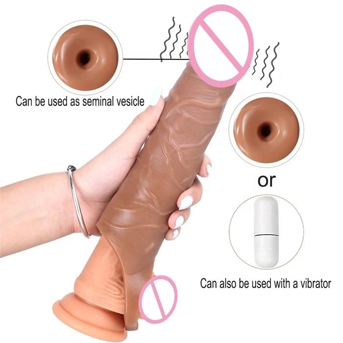 Men's Reusable Silicone Penis Sleeve Extender Realistic Vibrating Condom Extension for Cock Enlargement Sex Toys