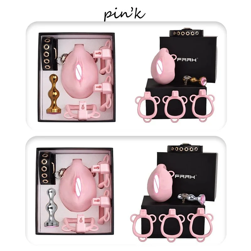 Realistic Vagina Fully Male Chastity Cage Device Pussy Hole Resin Cock-Lock with Gift Box Chastity Band Belt Toys