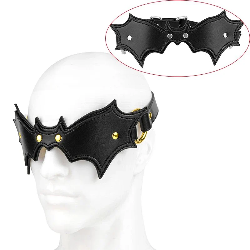 Bat Style Leather Blindfold Mask, Adjustable Bondage Eye Mask, Role Play Fetish Cosplay Adult Toy