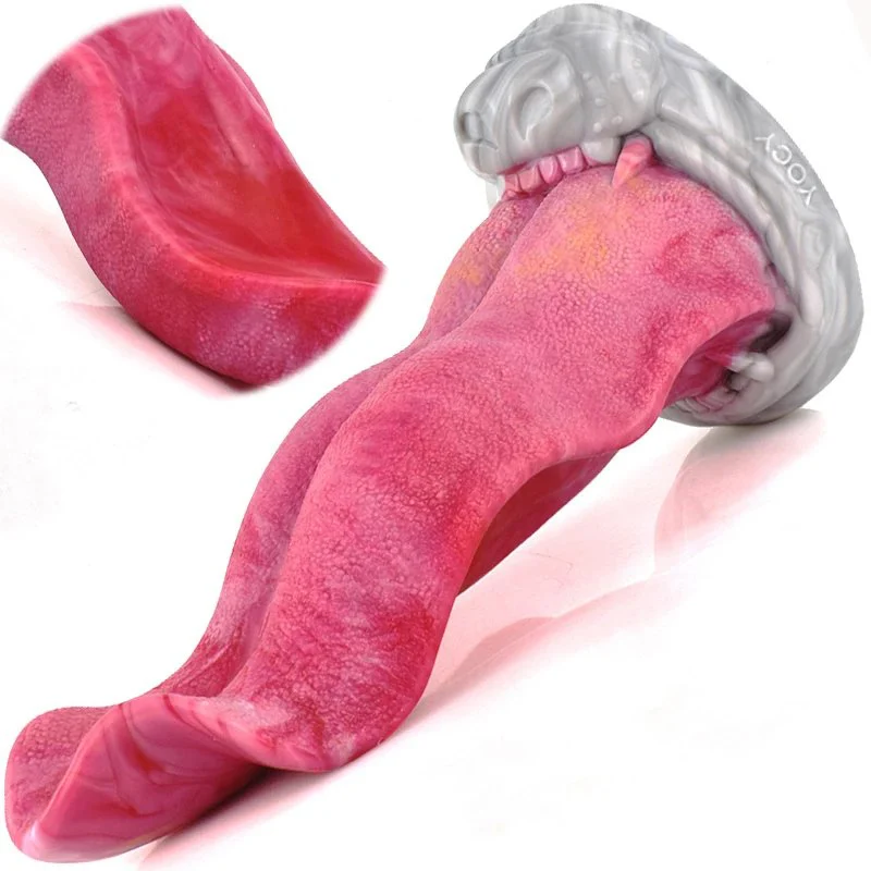 9.8 Inch Huge Wolf Tongue Gorgeous Erotic Realistic Sex Toy Curved Artificial Silicone Animal Tongue Toy