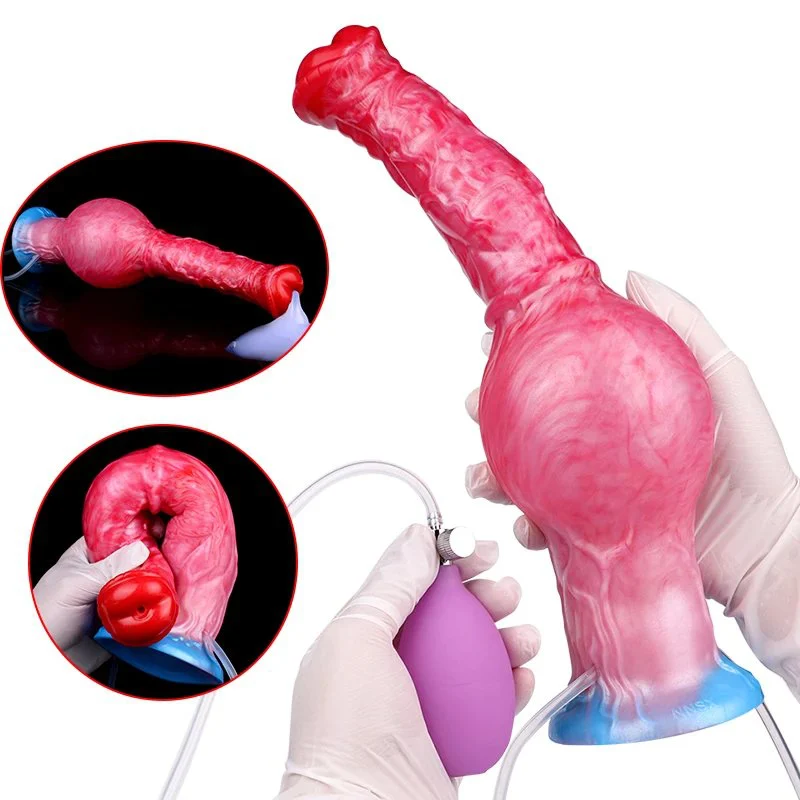 Silicone Inflatable Ejaculation Penis With Suction Cup Fantasy Squirting Horse Anal Plug Women Men Sex Toys