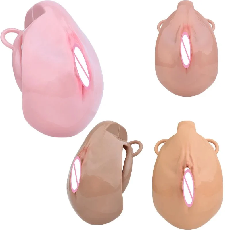 Realistic Vagina Fully Male Chastity Cage Device Pussy Hole Resin Cock-Lock with Gift Box Chastity Band Belt Toys