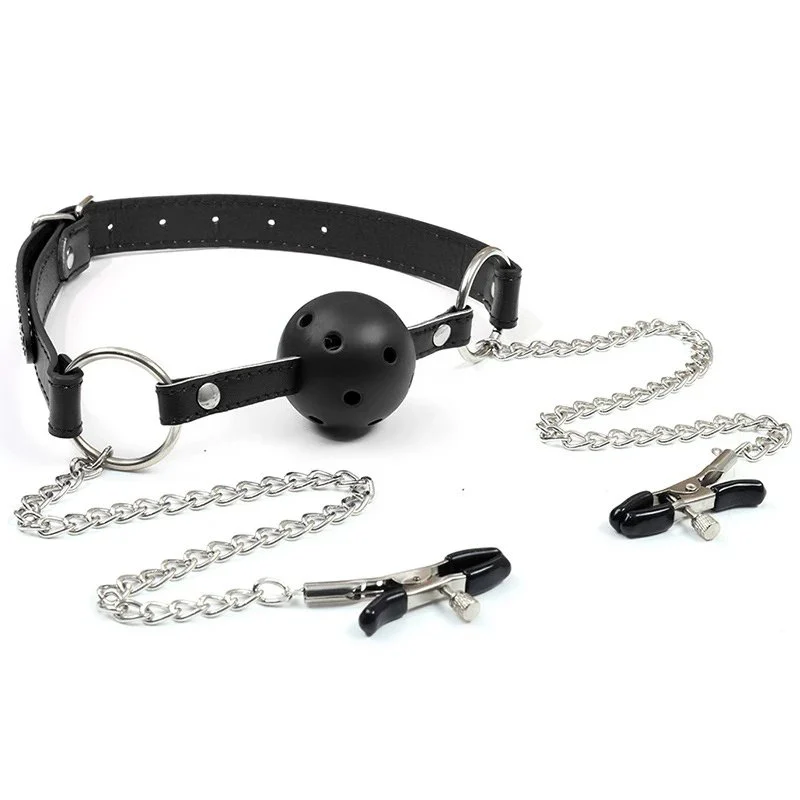 Adjustable Pvc Strap Ball Gag Breathable Black Mouth Gag Adult Bondage Toy for Couples Dominant Submissive Play Roleplay