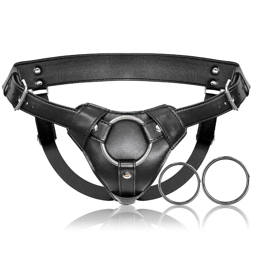 Adjustable Waist Thigh Soft Leather Belt Strap on Dildo Harness Metal O-Rings Adult Sex Toys for Women Men