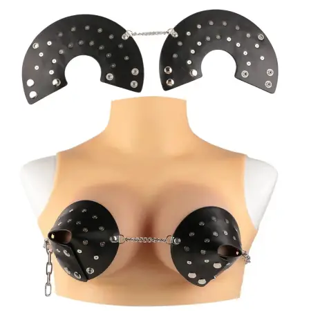 Nipple Clamps for Women Metal Rivets & Leather Belt Role Play Accessory