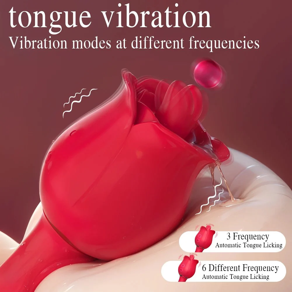 Rose-shaped Vibrator for Female Use Tongue-like Tongue-Flicking Vibration and Telescopic Insertion