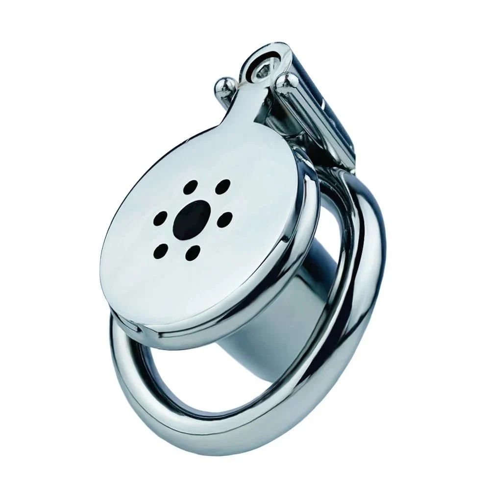 Metal Stainless Steel Male Penis Control Chastity Cage Devive Flat Chastity Lock Male Penis Massager Removable Cage