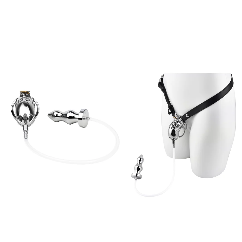 Stainless Steel Male Chastity Device Add Anal Plug with Urethral Catheter Strap Sex Toys for Men and Woman