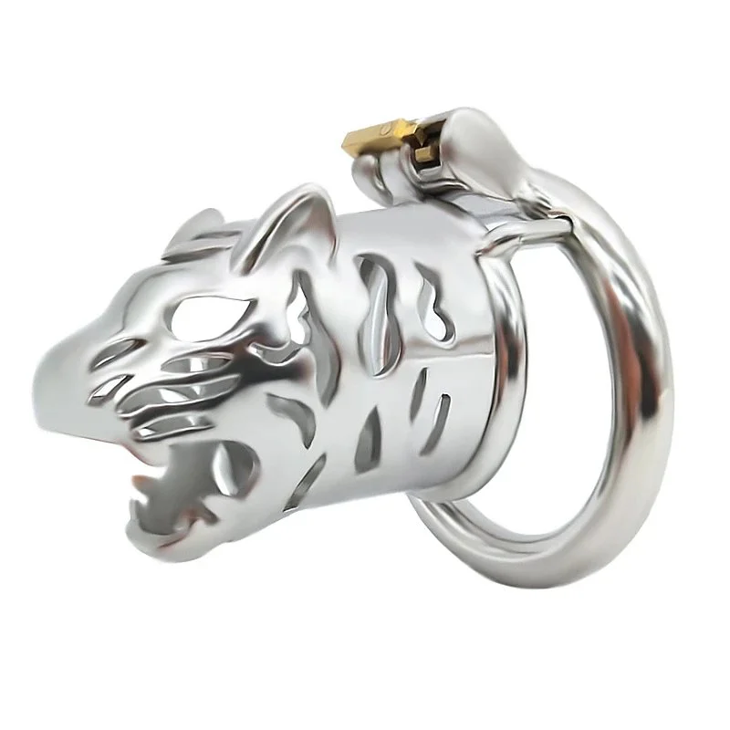 Stainless Tiger Head Cock Cages Extended Style Delay Ejaculation Cock Cage With Penis Ring Fetish Sex Product for Men