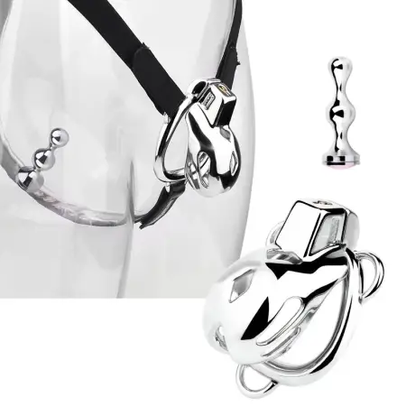 Silver Cobra Penis Chastity Cage Hot Mamba Metal Cock Lock with Belt Wearable Metal Anal Plug BDSM Adult Toys Sex Shop