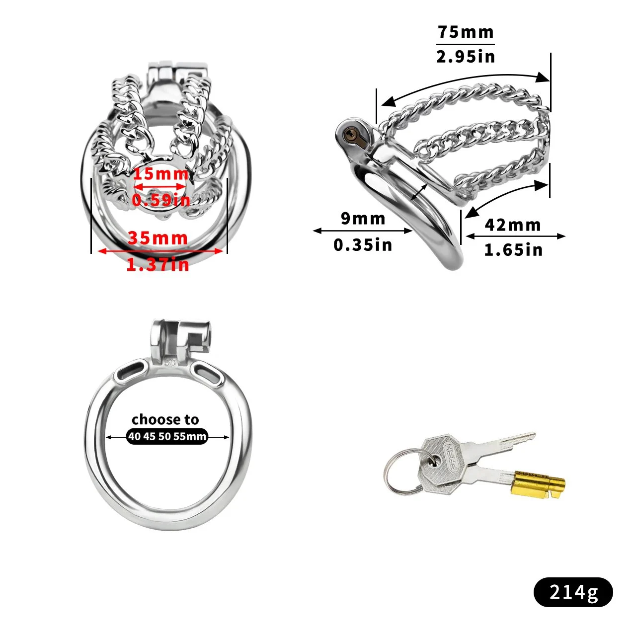 Stainless Steel Male Penis Chastity Cage Conveniently Wearable Restraint-Style Sex Toy Suitable