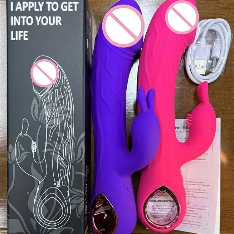 Rechargeable 10 Speeds Clitoral Stimulation Thrusting Pink Double Motors Rabbit Vibrator Sex Toy for Women