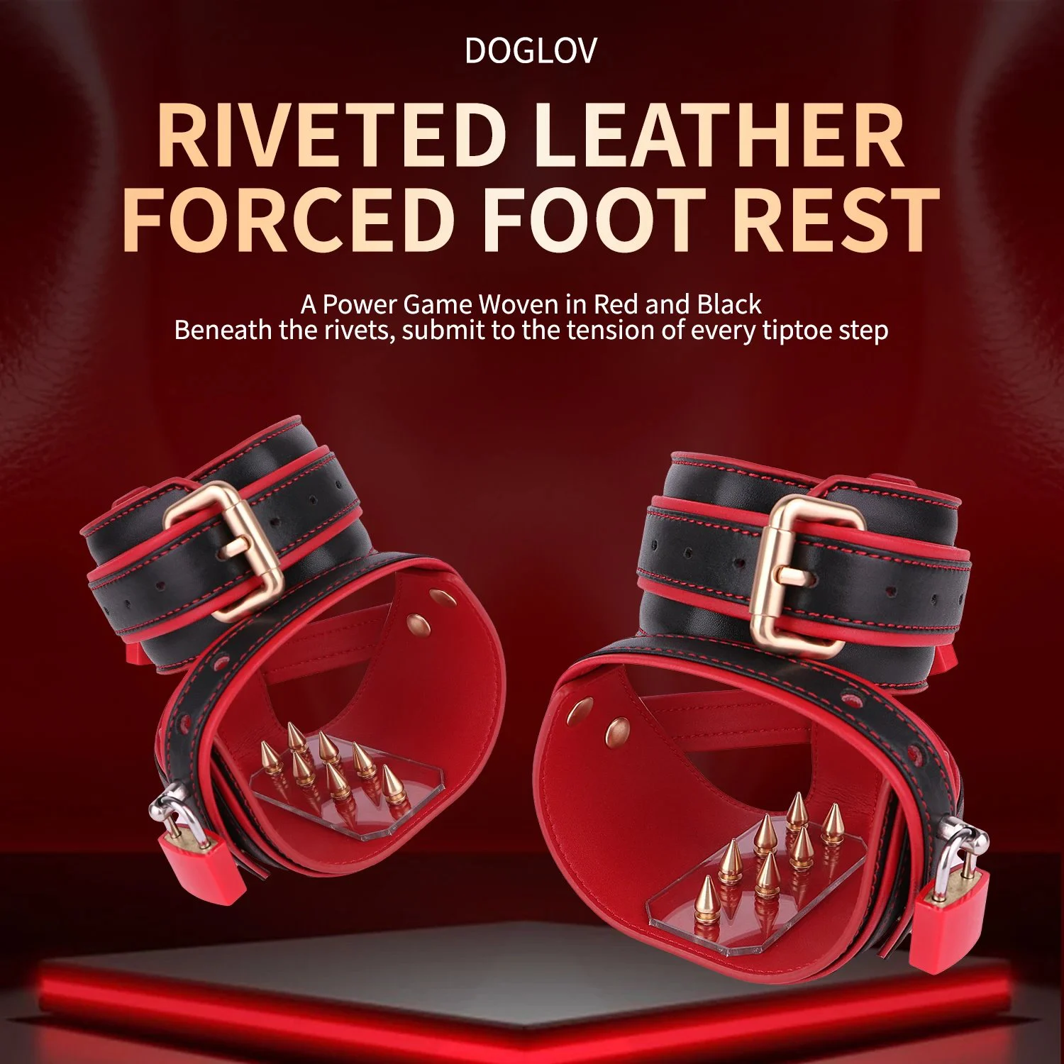 Leather Riveted Restraints for Submissive Training - Foot Spike Pain Device with Mild Stinging Sensation for Adult