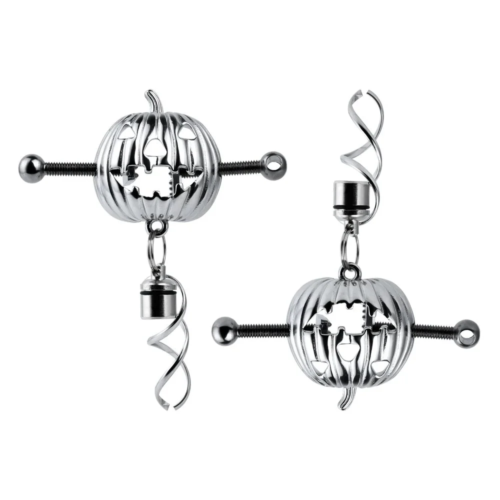 Stainless Steel Nipple Clamps Stimulate Breast Couples Flirting Toy Halloween Theme Pumpkin Head Horror Atmosphere Sex Toys
