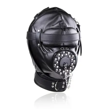 Adult Sex Game Full Head Mask Mouth Gag PU Leather Hood Fetish Slave Headgear Bondage