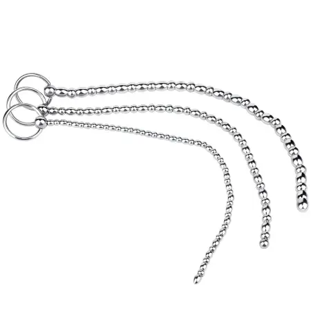 Urethral Sounds 3 PCS Set Stainless Steel Penis Plug with Multi Beads Smooth Urethral Dilators Masturbation for Men