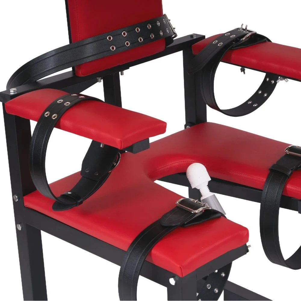 Adult Leather Bondage Chair with Leg and Hand Cuffs