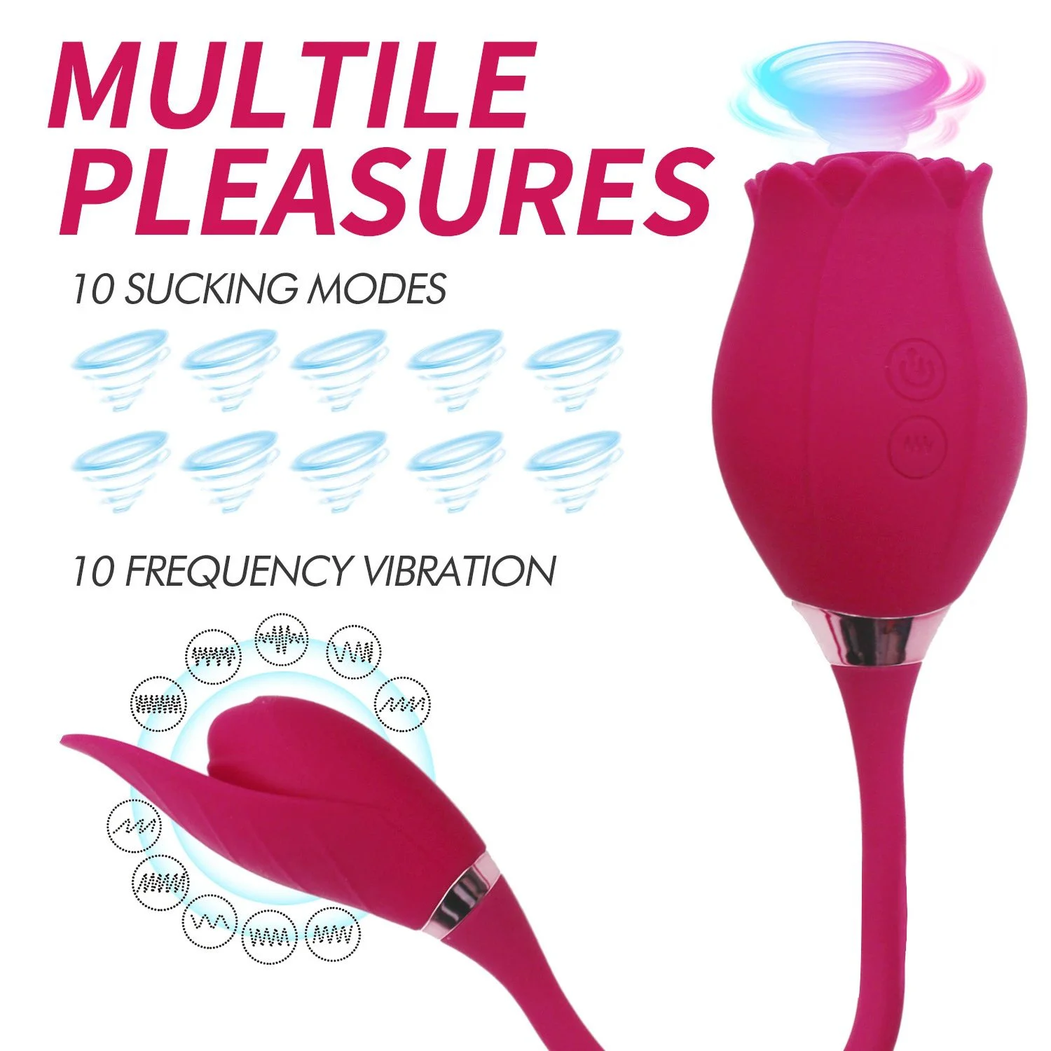 Silicone Rose Flower Shape Clitoral Sucking Clitoris Vibrator G-Spot Vibrator Double Head Use for Women