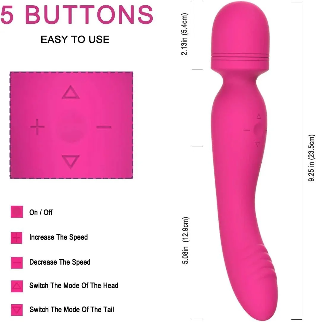 2 in 1 Double Ended Vibrator for Women Soft Silicone Sex Toy 10 Speeds Powerful Vibration Rechargeable Adult Wand Massager