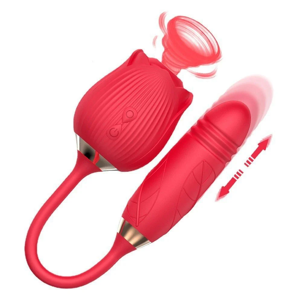 2 In1 Rose Sex Toy Stimulator Adult Toys Clitoral Tongue Licking G Spot Vibrators Thrusting Dildo Vibrator for Women