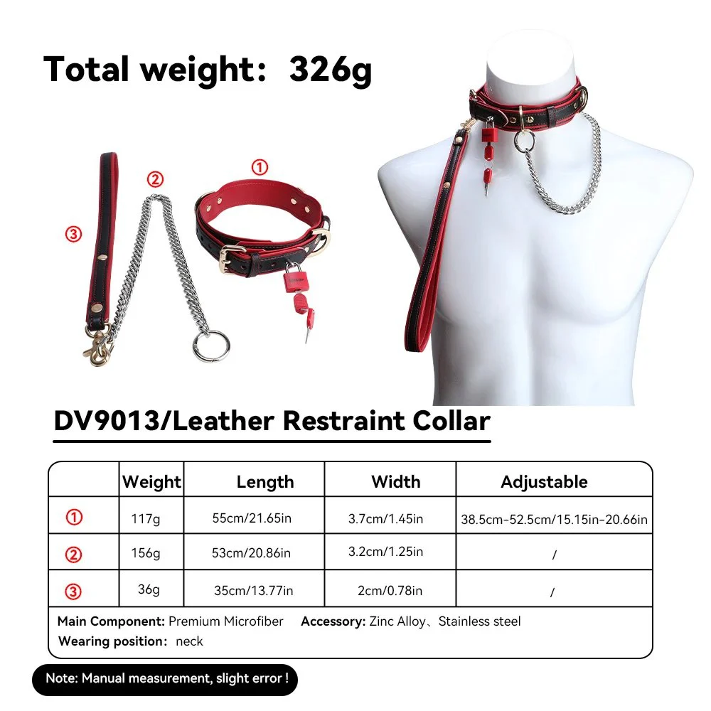 Restraint Set Collar Testicle Wrist Restraint Strap Double-Layer Restraint for Male Submission Play Black & Red