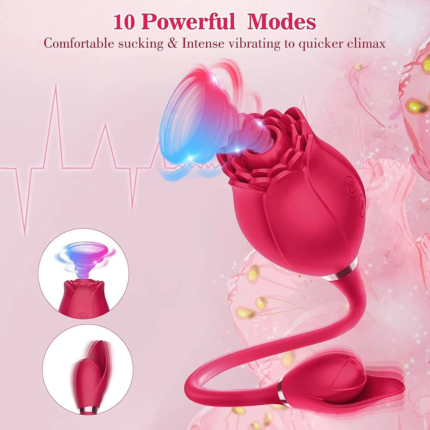 Silicone Rose Flower Shape Clitoral Sucking Clitoris Vibrator G-Spot Vibrator Double Head Use for Women