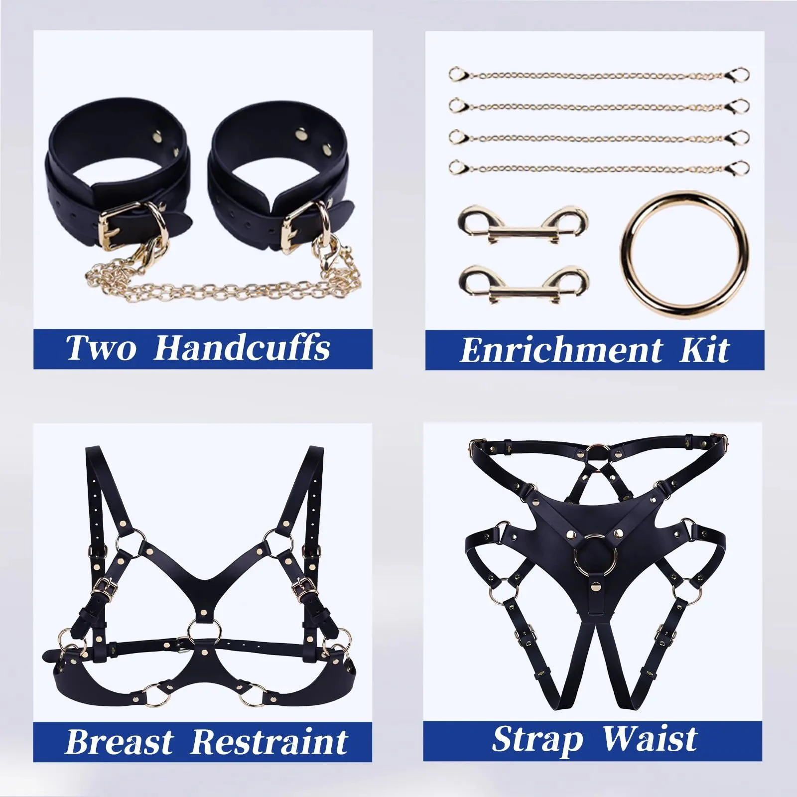Adjustable Breast Harness Sexy Lingerie Strap on Waist Handcuffs Ankle Thigh Cuffs Sex Bondage BDSM Kits Restraints Set Sex Toys