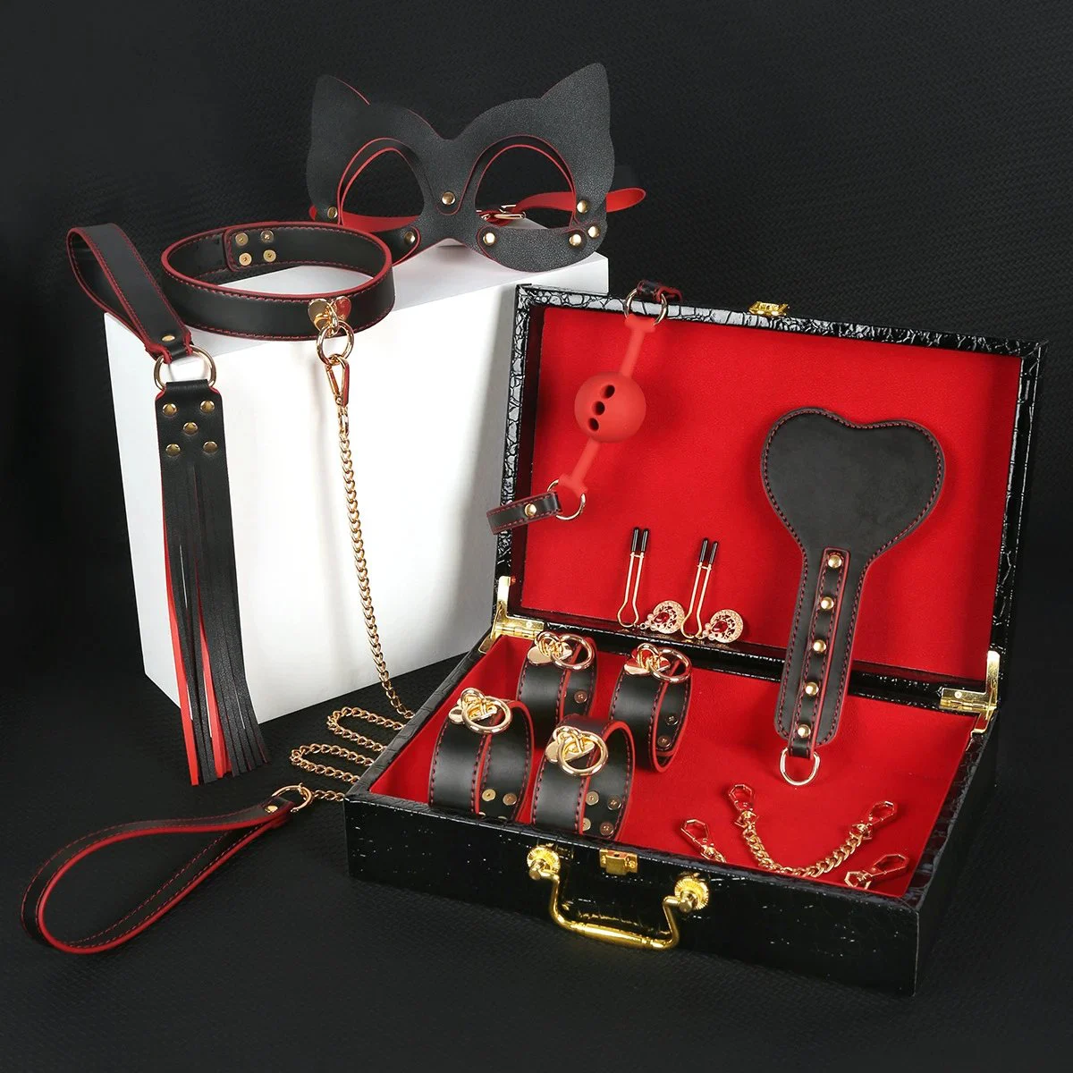 Adult Sex Set 8 Piece Bundle Bound Handcuffs Foot Cuffs PU Whips Couple Training Romantic Toys