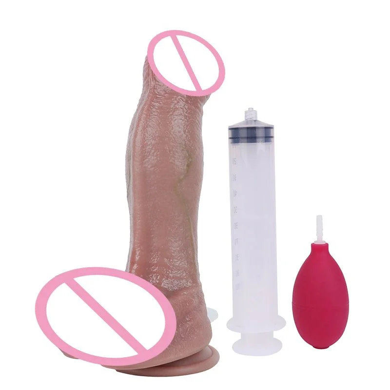 9.44 Inch Dual-Layer Realistic Feel Suction Cup Water Spray Simulation Device Interactive Adult Product for Lesbian Couples
